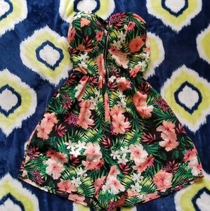 Strapless Floral Romper with Front Zipper